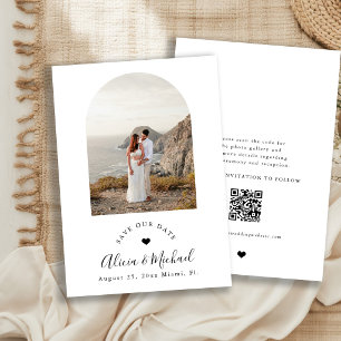 Boho arch modern QR code photo wedding Save The Date