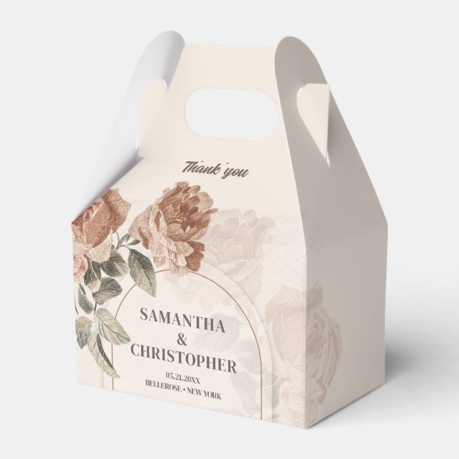 Boho arch neutral earthy colours rusty sage green favor box (Front Side)