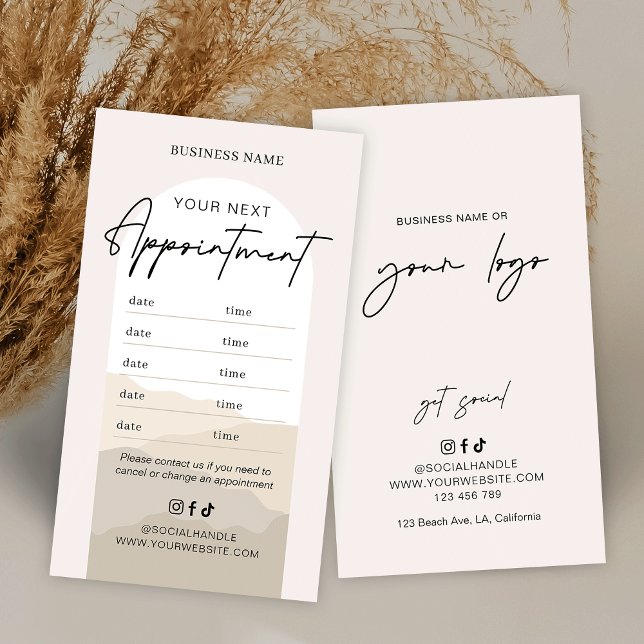 Boho Arch Neutrals Beige Monogram Beauty Salon Appointment Card (Creator Uploaded)