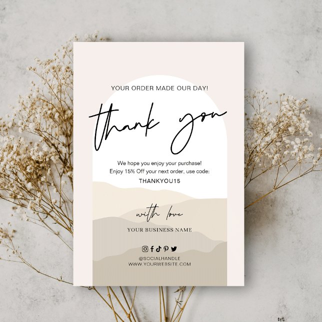 Boho Arch Neutrals Beige Monogram Business Thank You Card (Creator Uploaded)