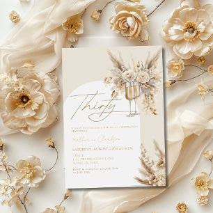 Boho Arch Pampas Grass Champagne 30th Birthday Invitation