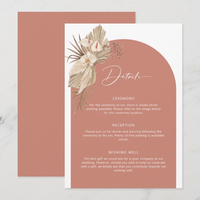 Boho Arch Pampas Grass Details Enclosure Card (Front/Back)