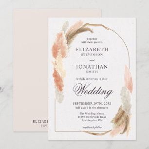 Boho arch pampas grass modern wedding invitation