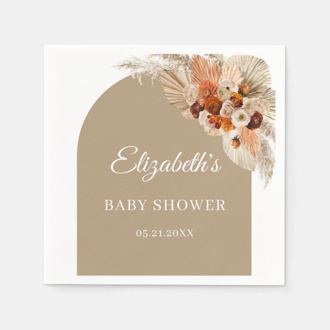 Boho arch pampas grass terracotta burnt orange nap napkin (Front)