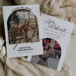 Boho Arch Photo Modern Script Graduation Invitation