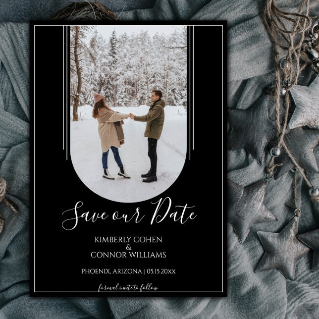 Boho Arch Photo Save the Date | Black (Black Arch Photo Save the Date)