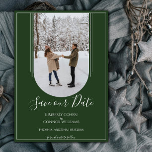 Boho Arch Photo Save the Date   Emerald Green