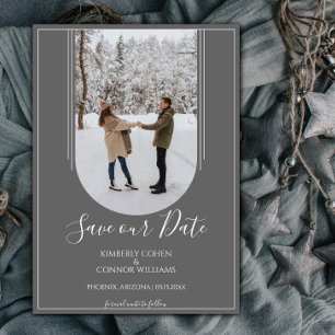 Boho Arch Photo Save the Date   Grey