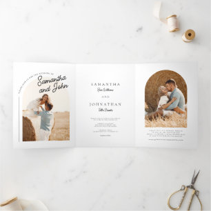 Boho Arch Photo Wedding Tri-Fold Invitation
