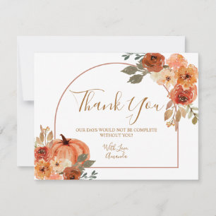 Boho Arch Pumpkin Terracota Floral Birthday Thank You Card