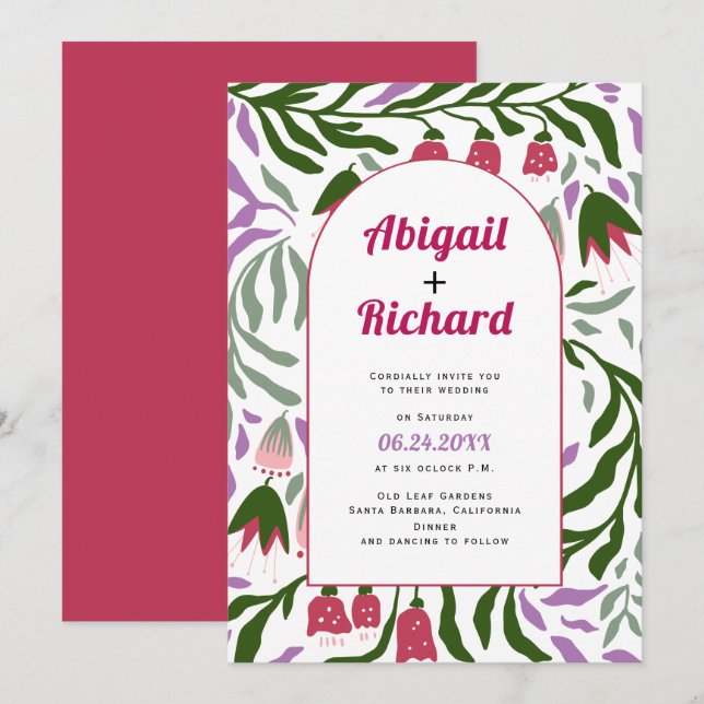 Boho arch retro branches and flowers wedding invitation (Front/Back)