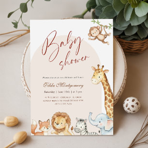 Boho Arch Safari Animals Baby Shower Invitation