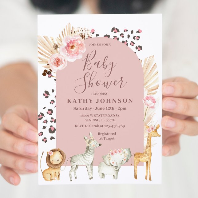Boho Arch Safari Jungle Animals Baby Shower  Invit Invitation (Creator Uploaded)