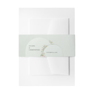 Boho arch sage green blush spring flowers invitation belly band