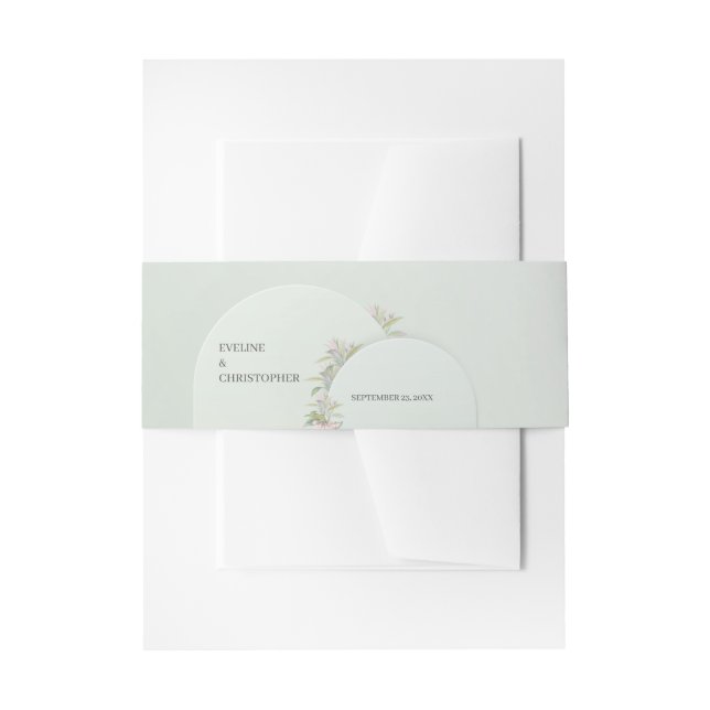 Boho arch sage green blush spring flowers invitation belly band (Front Example)