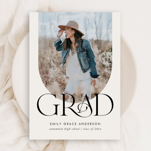 Boho Arch Simple Three Photo Budget Graduation Invitation (Creator Uploaded)