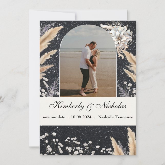 Boho Arch Starry Sky Pampas Floral Earthy Rustic Save The Date (Front)