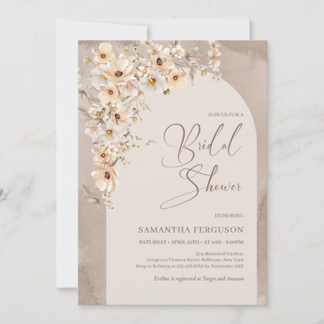 Boho Arch Summer Neutral Wildflower Rustic   Invitation (Front)