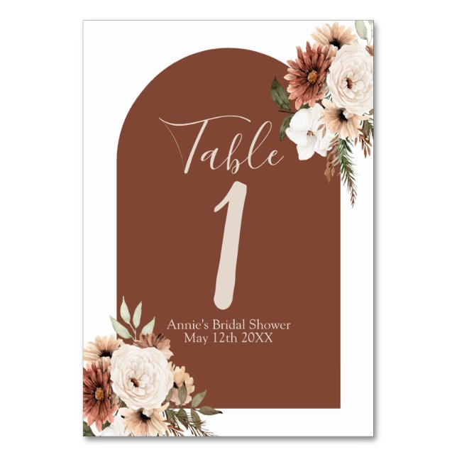 Boho Arch Terracota Floral Moderne Numéro de table (Par défaut)