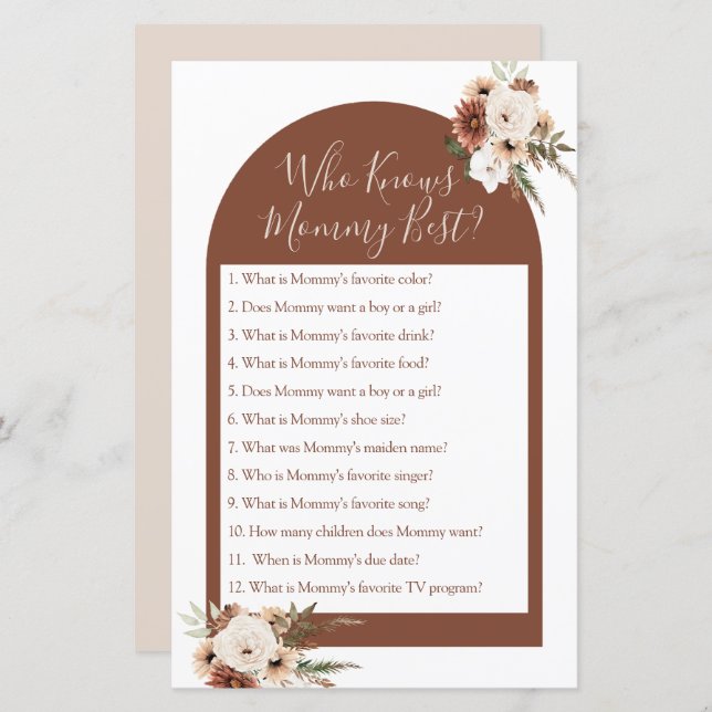 Boho Arch Terracota Who Knows Mommy Best Game (Front/Back)