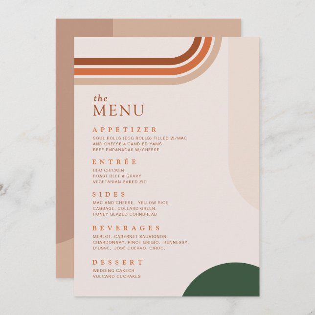 Boho Arch Terracotta Rust Beige Dinner Menu (Front/Back)