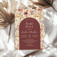 Boho arch watercolor burgundy yellow wildflowers