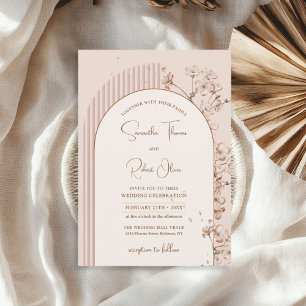 Boho arch watercolor neutral ivory beige flowers invitation