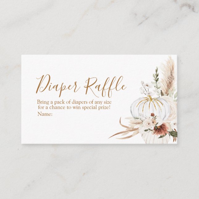 Boho Arch White Pumpkin Baby Shower Diaper Raffle Enclosure Card (Front)