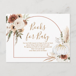 Boho Arch White Pumpkin - Bring a book insert Invitation Postcard