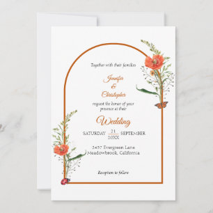 Boho Arch Wildflower Orange Wedding Invitation