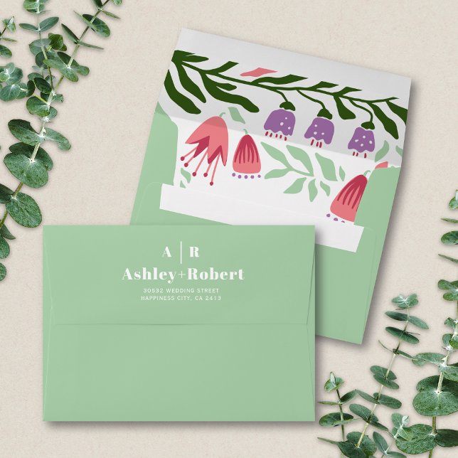 Boho arch with retro branches and flowers wedding envelope (Creator Uploaded)