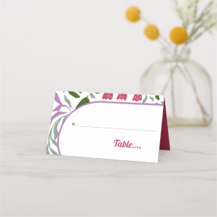 Boho arch with retro folklore flowers wedding place card