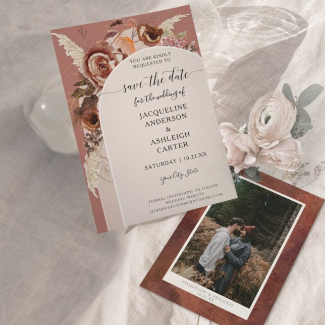 BOHO Arched BOHO Elegant Fall Floral Pampas Grass  Save The Date (Creator Uploaded)