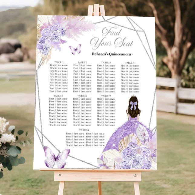 Boho Argent Purple Floral 15 Años Tableau de siège (Créateur téléchargé)