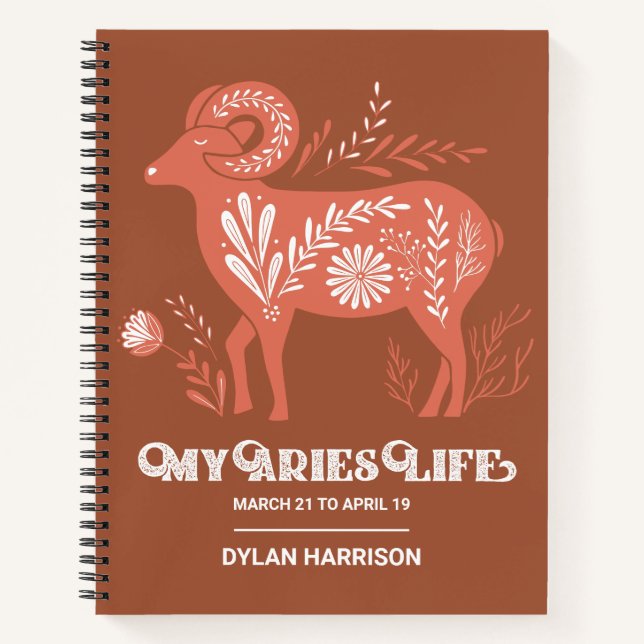 Boho Aries Zodiac Sign Personalized Journal (Front)