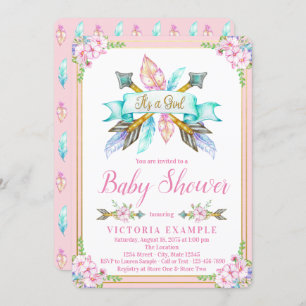 Boho Arrow Feather Baby Douche Invitations