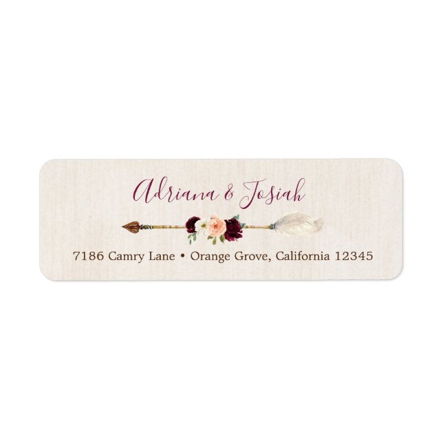 Boho Arrow Peach & Burgundy Rusic Floral Adresse (Devant)