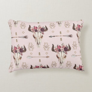 Boho arrows and skull, watercolor pattern. accent pillow