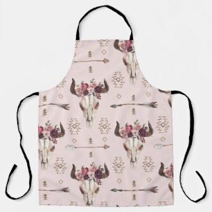 Boho arrows and skull, watercolor pattern. apron
