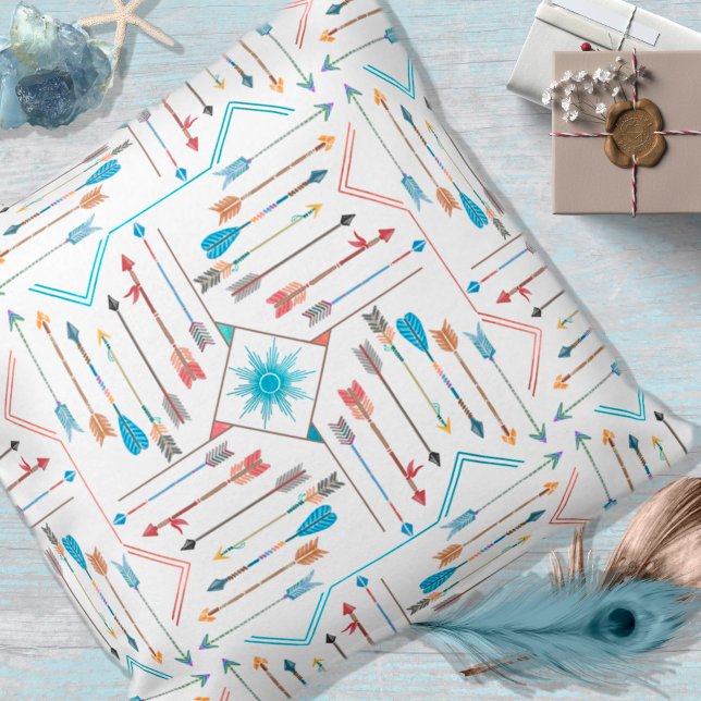 Boho Arrows and Sun Pattern V11 ID748 Throw Pillow (Creator Uploaded)