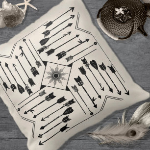 Boho Arrows and Sun V12 Sq ID748 Throw Pillow