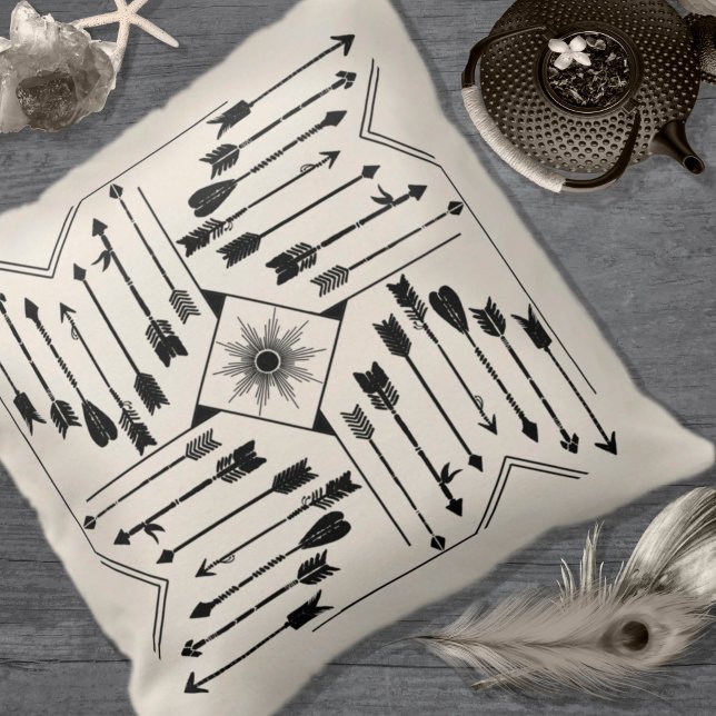 Boho Arrows and Sun V12 Sq ID748 Throw Pillow (Creator Uploaded)
