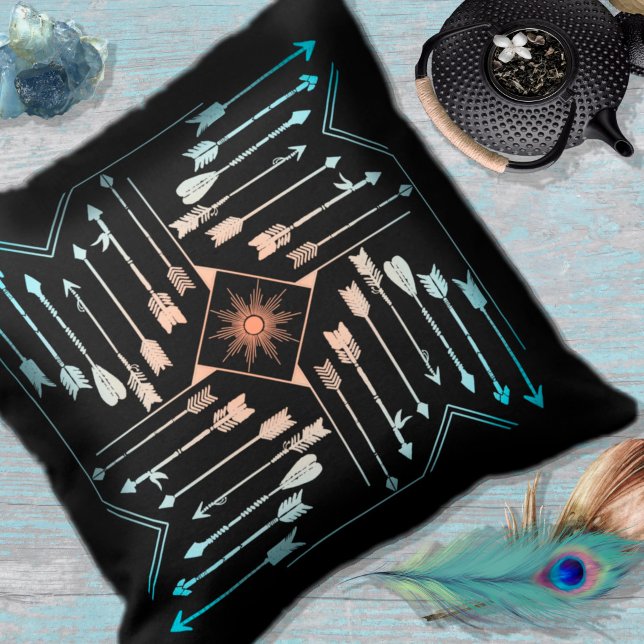 Boho Arrows and Sun V1 Sq ID748 Throw Pillow (Creator Uploaded)