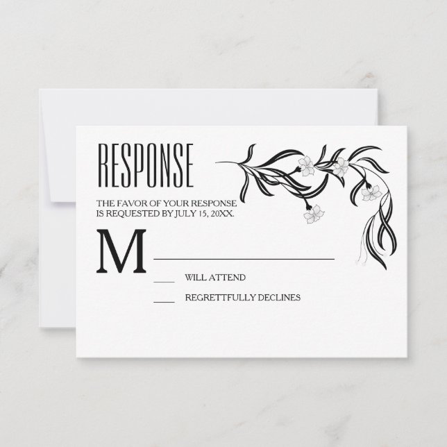 Boho Art Deco Black and White Floral Response Card (Front)