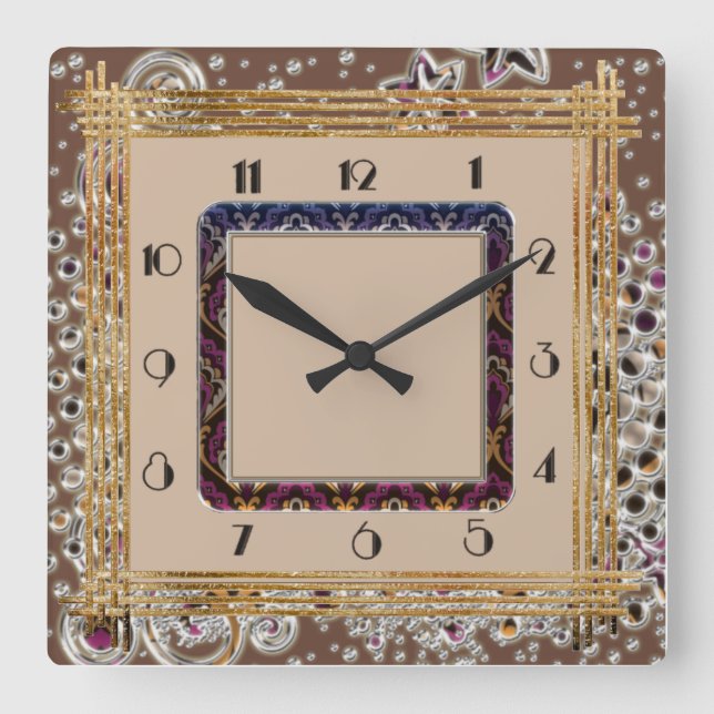 Boho Art Deco Square Wall Clock (Front)