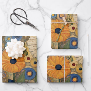 Boho Art Nouveau Wildflower Garden Wrapping Paper Sheet