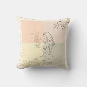 Boho art sytle desig Girl with Flower Throw Pill Pillow