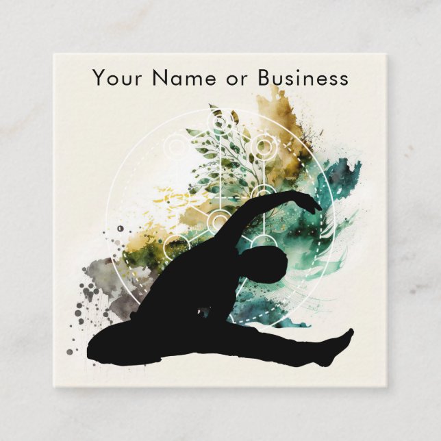 Boho Artful Yoga Tree of Life Sacred Geometry Square Business Card (Front)