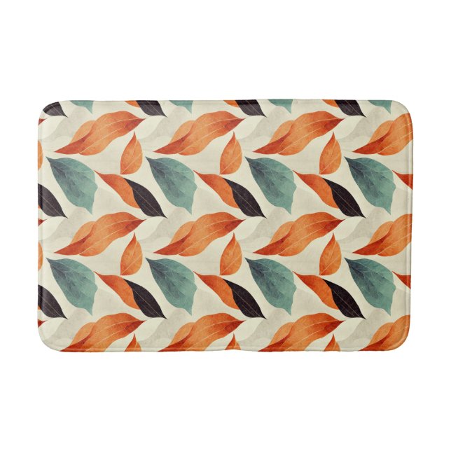 Boho artistic orange blue black leaves bath mat (Front)