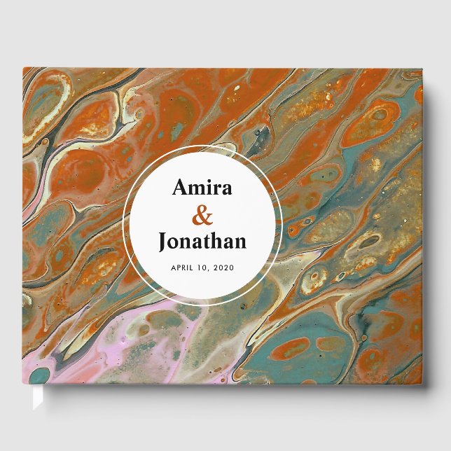 Boho Artistique Marbre Orange Livre d'invité perso (Recto)